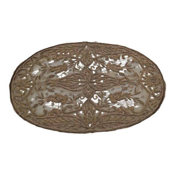 VTG Handmade Embroidered w/ Metal Springs Beige Placemats Set Of 2 15" x 9 3/4" - Picture 9 of 10